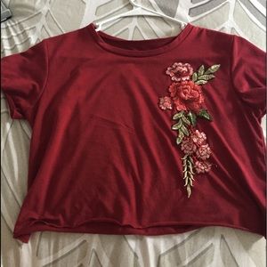 Maroon rose patched crop top